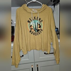 Double Zero Mustard Knit Hoodie Crop